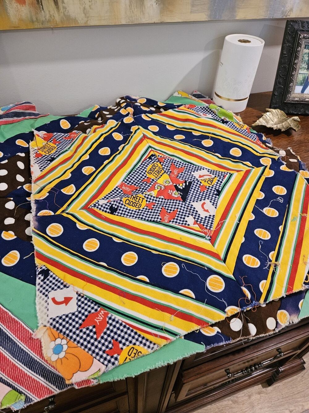 Vintage Hand Sewn Stitched Quilt Cut Into 18" Patchwork squares ~ Lot of 6 ~